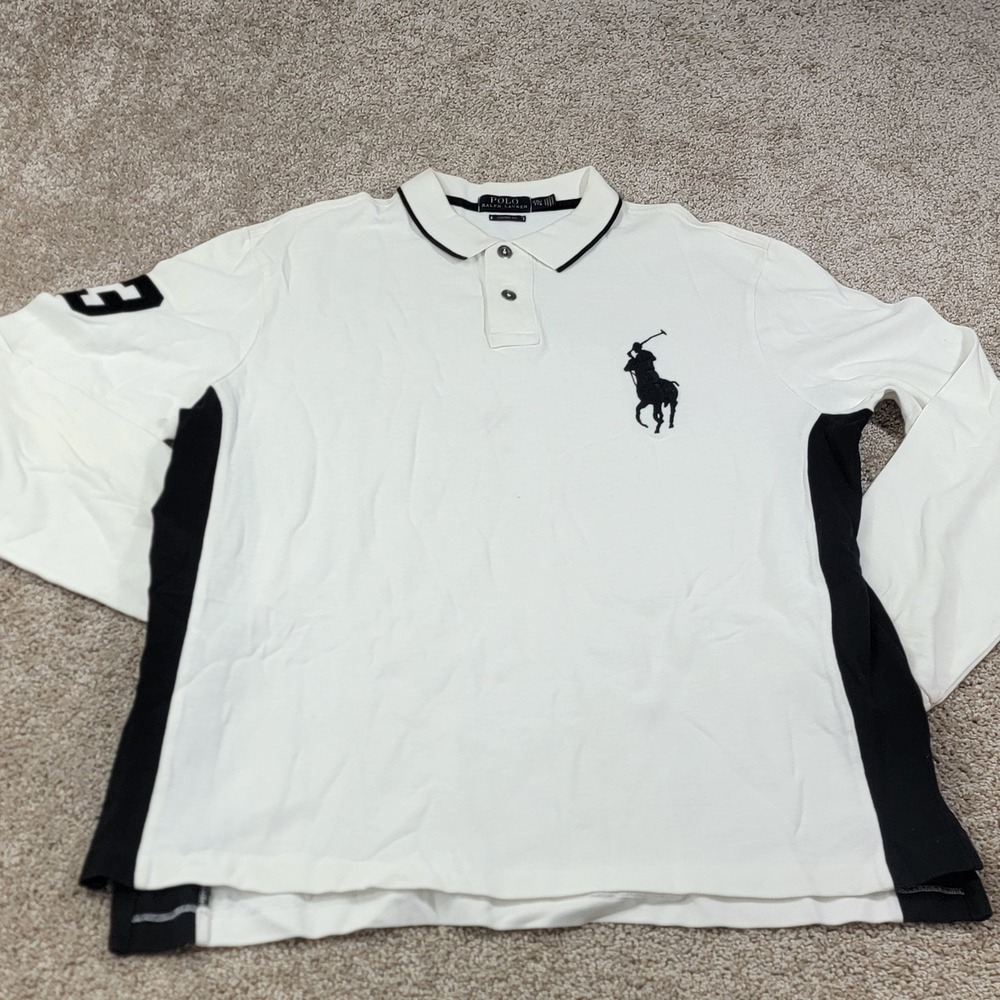 Polo Ralph Lauren Mens Sz XXL Custom Fit Big Pony Long Sleeve Polo Shirt White - Picture 2 of 6
